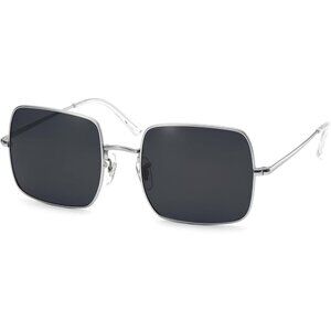 Square Sunglasses for Women Men Polarized Vintage Retro Metal Frame Dark Black